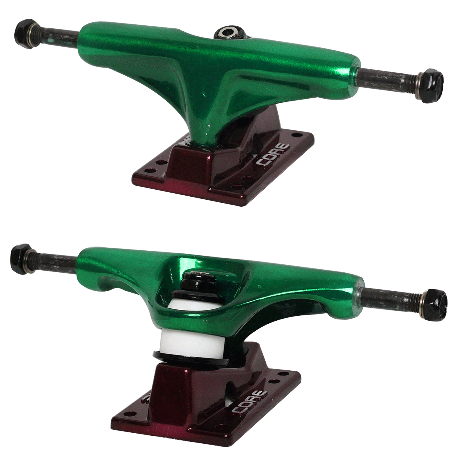 Core Green Trucks With Hollow Red Base 5.0